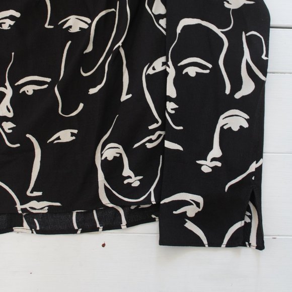 Zara Black and White Abstract Print Long Sleeve Blouse - Picture 7 of 7